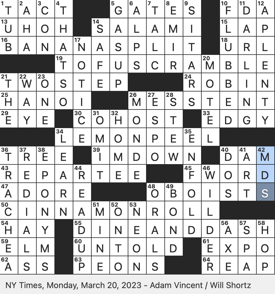 Rex Parker Does The NYT Crossword Puzzle Big Name In Dry erase Markers MON 3 20 23 Peeper That Makes No Sound What The Fish Said When It Swam Into A Concrete