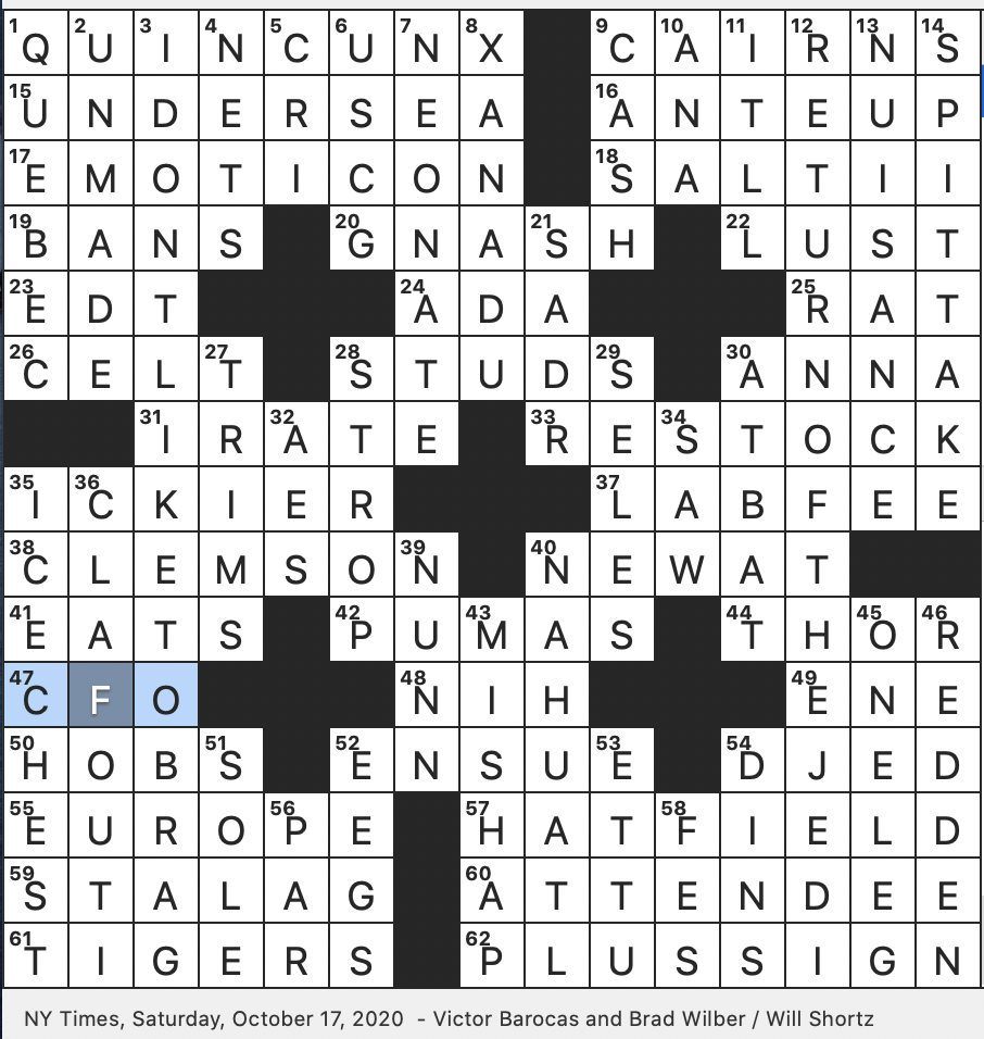 Rex Parker Does The NYT Crossword Puzzle French Dessert Of Fruit Encased In Sweet Batter SAT 10 17 20 Pattern Of Five Shapes Arranged Like This Puzzle s Central Black Squares Roman s