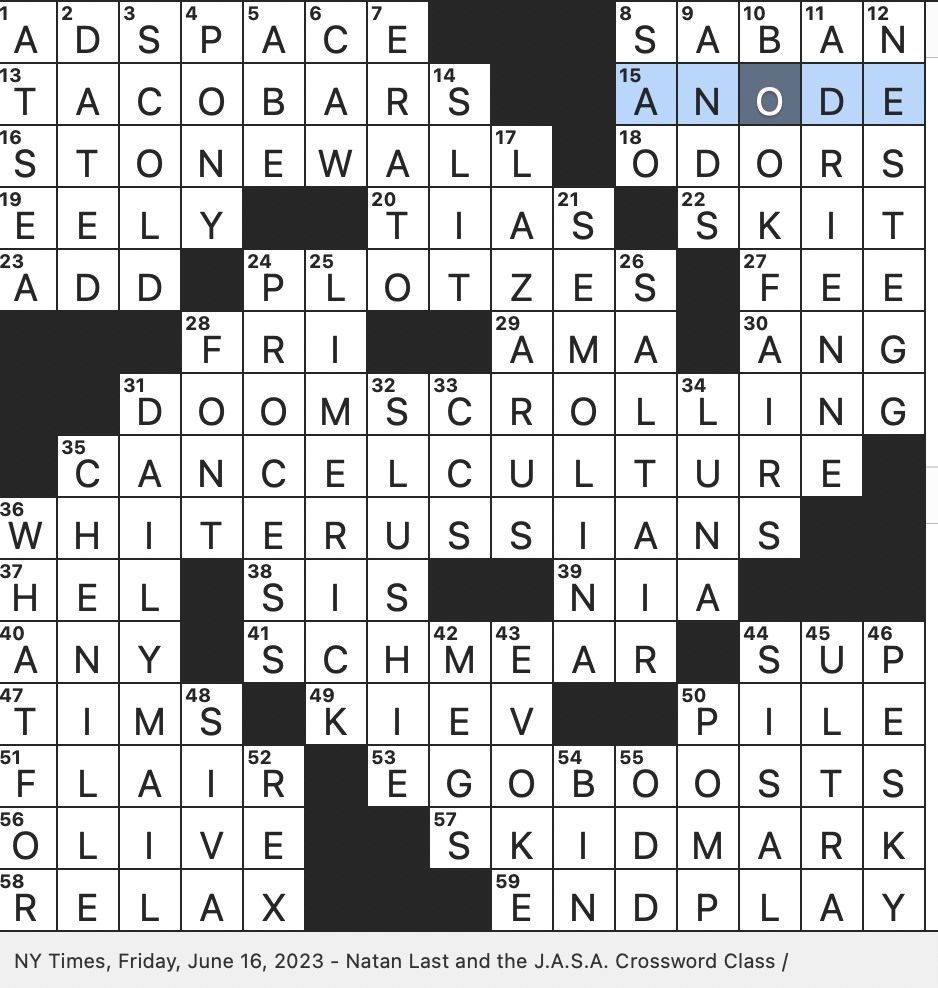 Rex Parker Does The NYT Crossword Puzzle Horace s Two horned Queen Of The Stars FRI 6 16 23 Mythological Name That Means Awakener Of Desire Name Symbolizing Restoration Spending Excessive Time