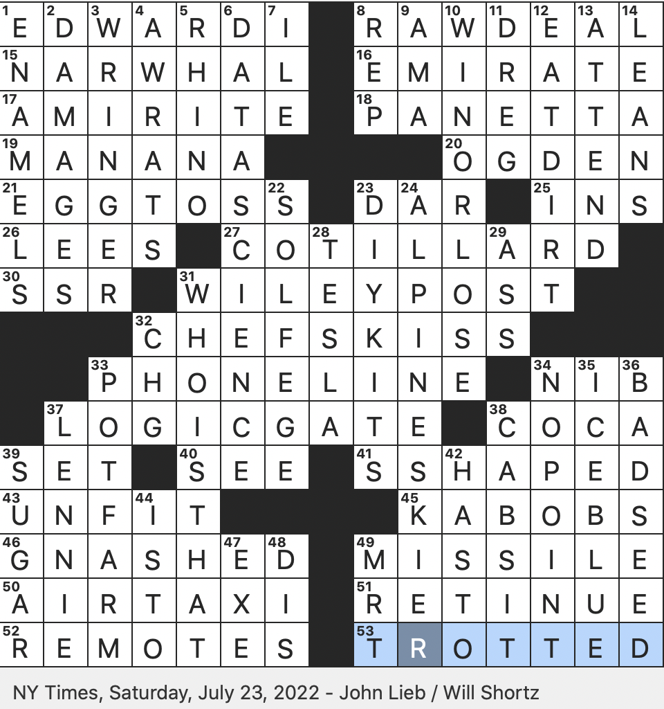 Rex Parker Does The NYT Crossword Puzzle Monodon Monoceros More Familiarly SAT 7 23 22 First Person To Fly Solo Around The World 1933 Gesture Signifying Perfection Animal Whose Name Literally Means Nose