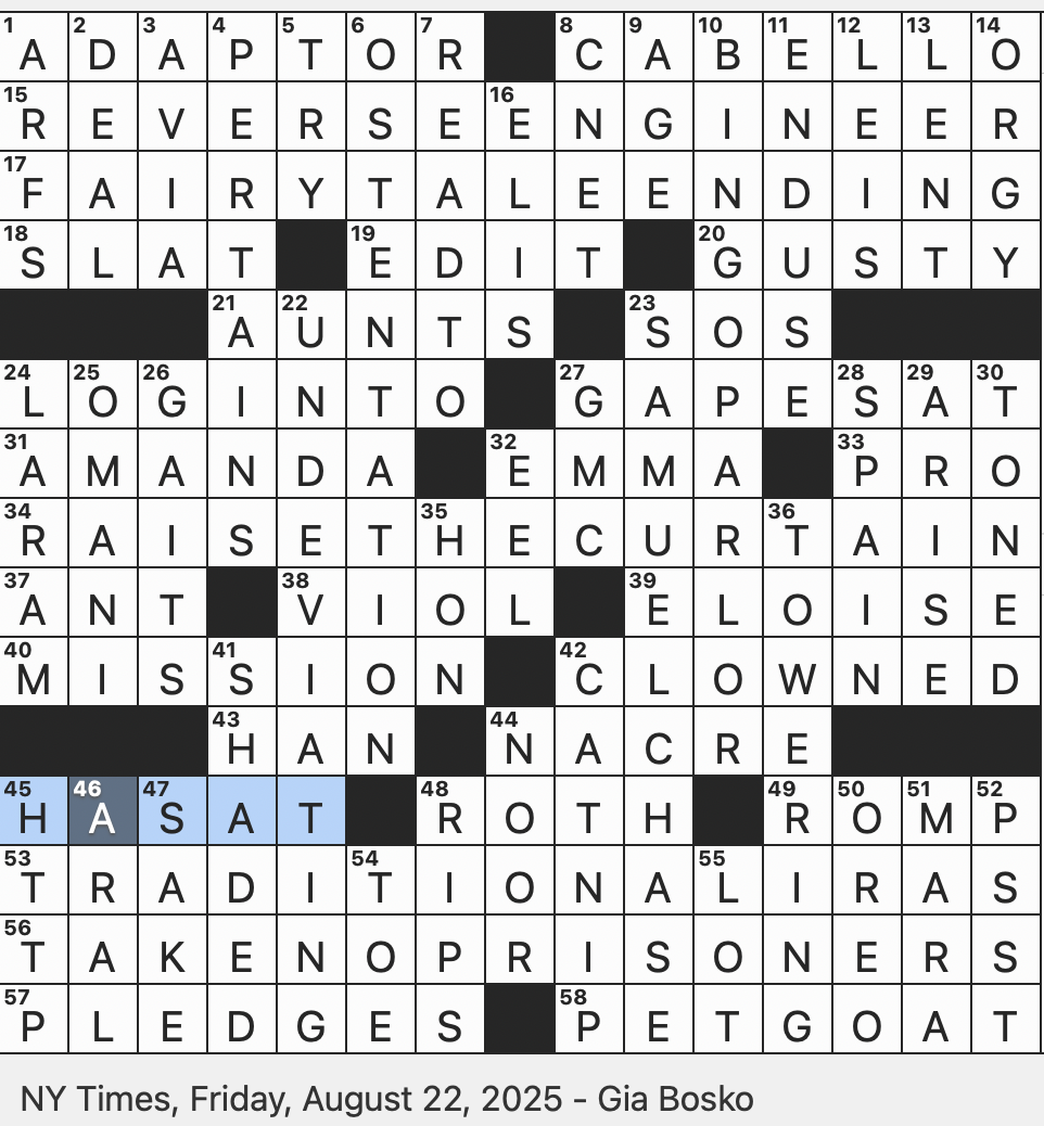Rex Parker Does The NYT Crossword Puzzle Not so conservative Party FRI 8 22 25 Accessory For Overseas Travel Where Many Gather To Form A Line Camila With The Hit 2022 Album