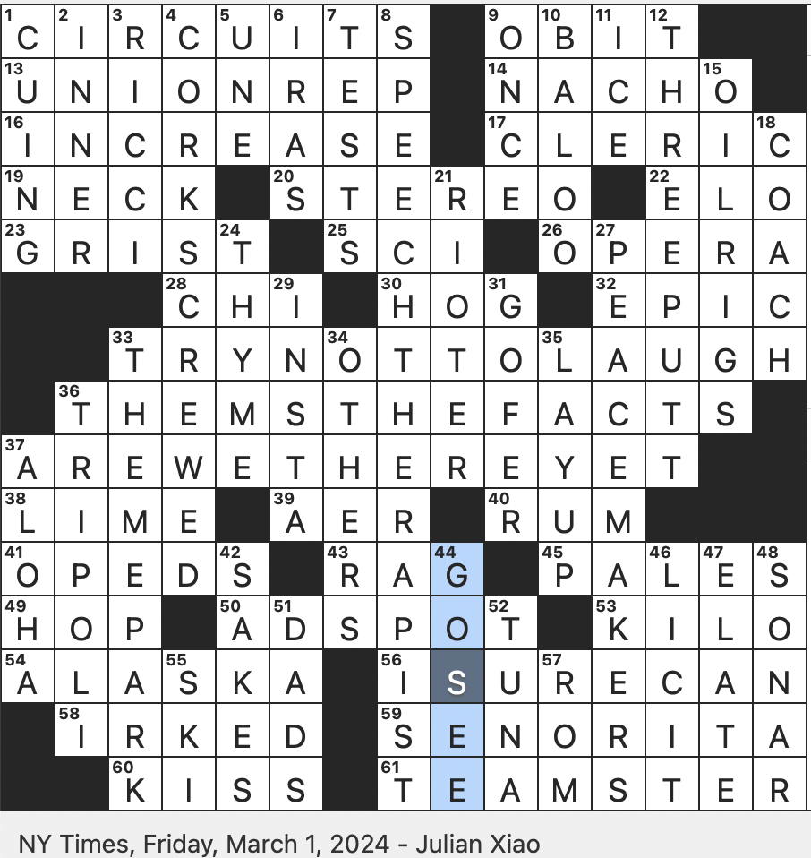 Rex Parker Does The NYT Crossword Puzzle Shade Akin To Peridot FRI 3 1 24 First Syllable Of A Rhyming Film Genre Arpad Creator Of An Eponymous Chess Rating System 