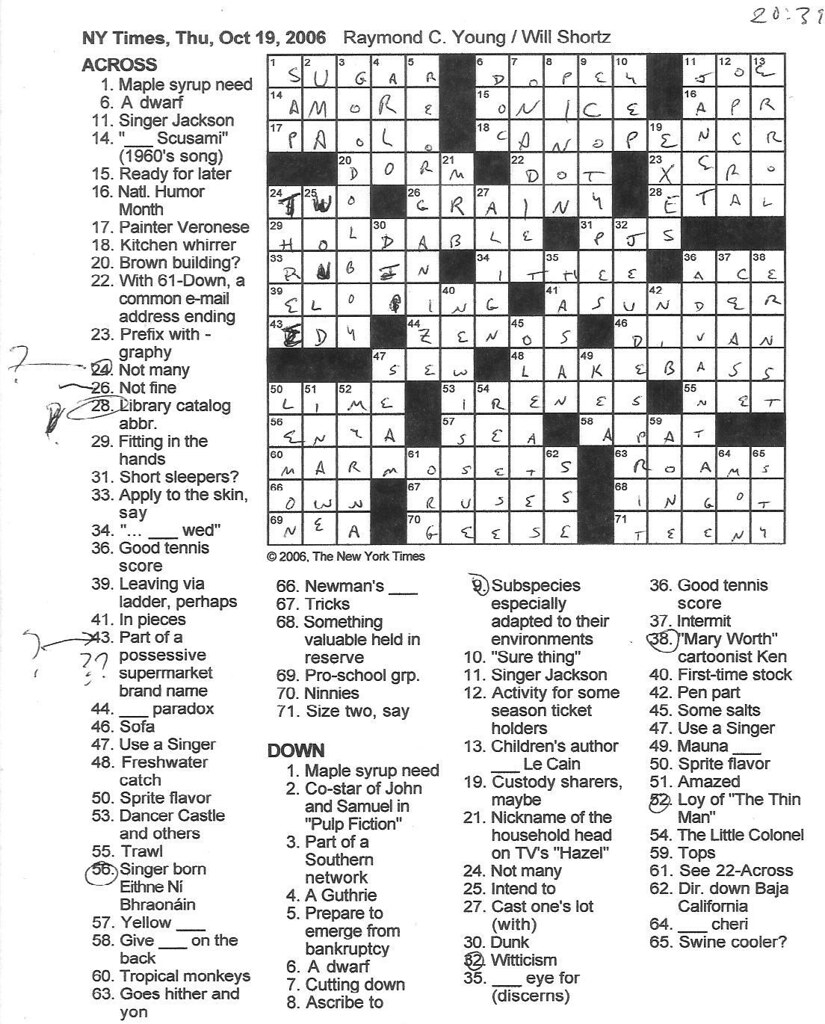 Rex Parker Does The NYT Crossword Puzzle THURSDAY Oct 19 2006 Raymond C Young Rex Parker Does The NYT Crossword Puzzle THURSDAY Oct 19 2006 Raymond C Young