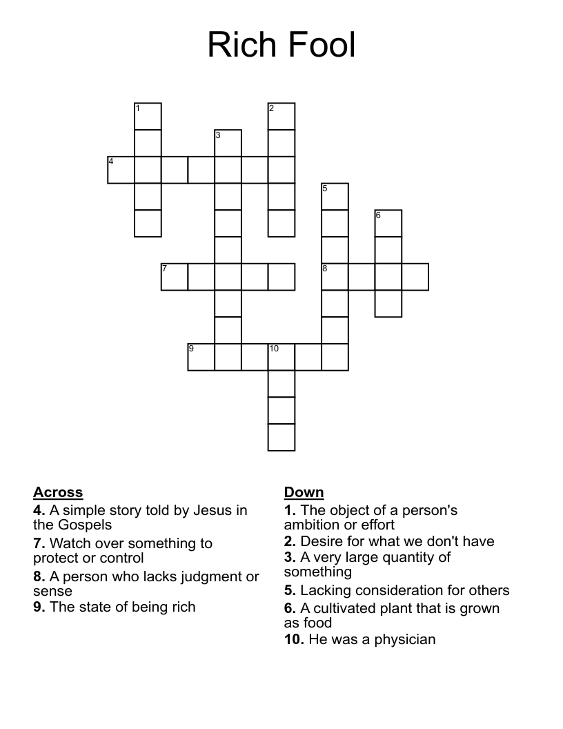 Rich Fool Crossword WordMint