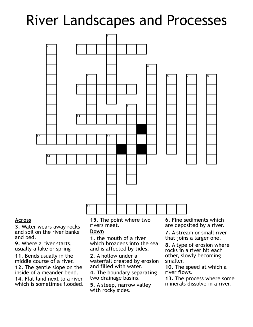 River Landscapes And Processes Crossword WordMint