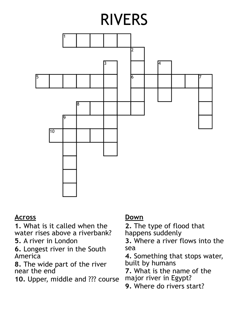 RIVERS Crossword WordMint RIVERS Crossword WordMint