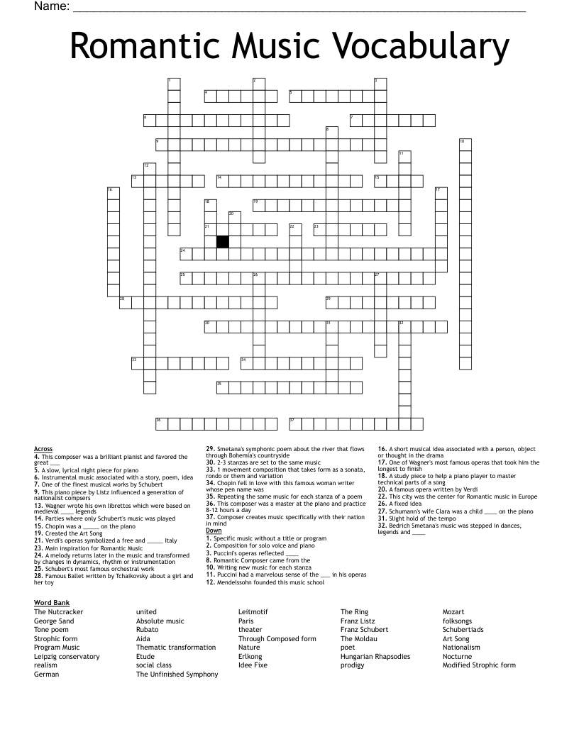 Romantic Music Vocabulary Crossword WordMint Romantic Music Vocabulary Crossword WordMint