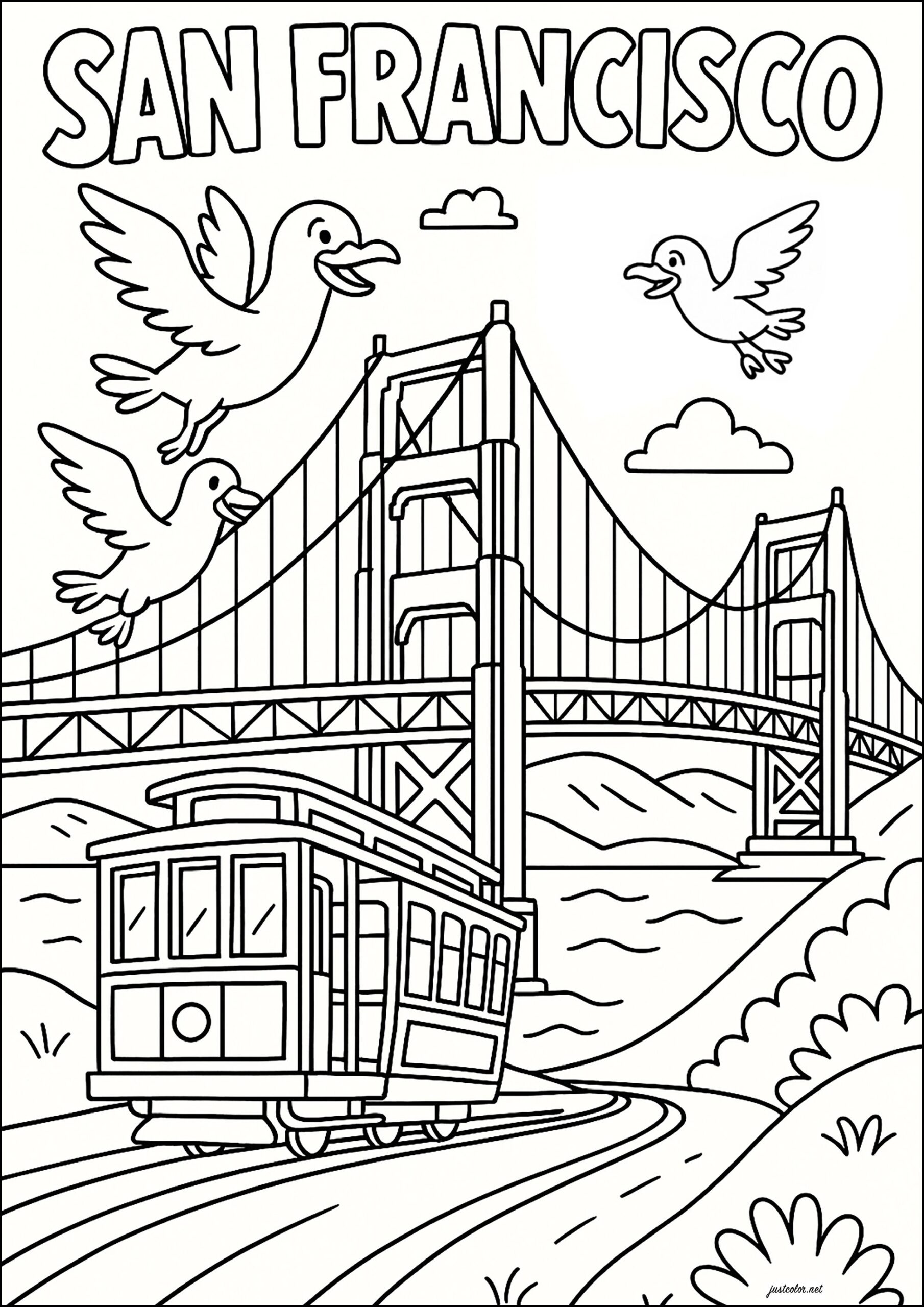 San Francisco Its Mythical Bridge And A Tramway City Coloring Pages
