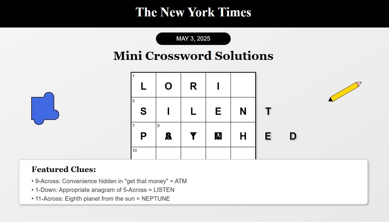 Saturday s NYT Mini Crossword Answers May 3 2025 H2S Media