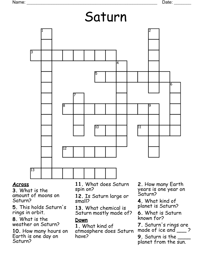 Saturn Crossword WordMint Saturn Crossword WordMint