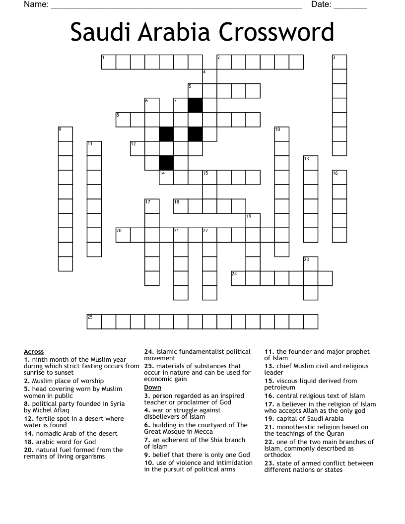 Saudi Arabia Crossword WordMint