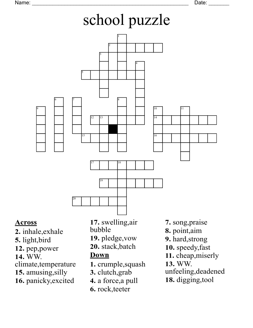 School Puzzle Crossword WordMint