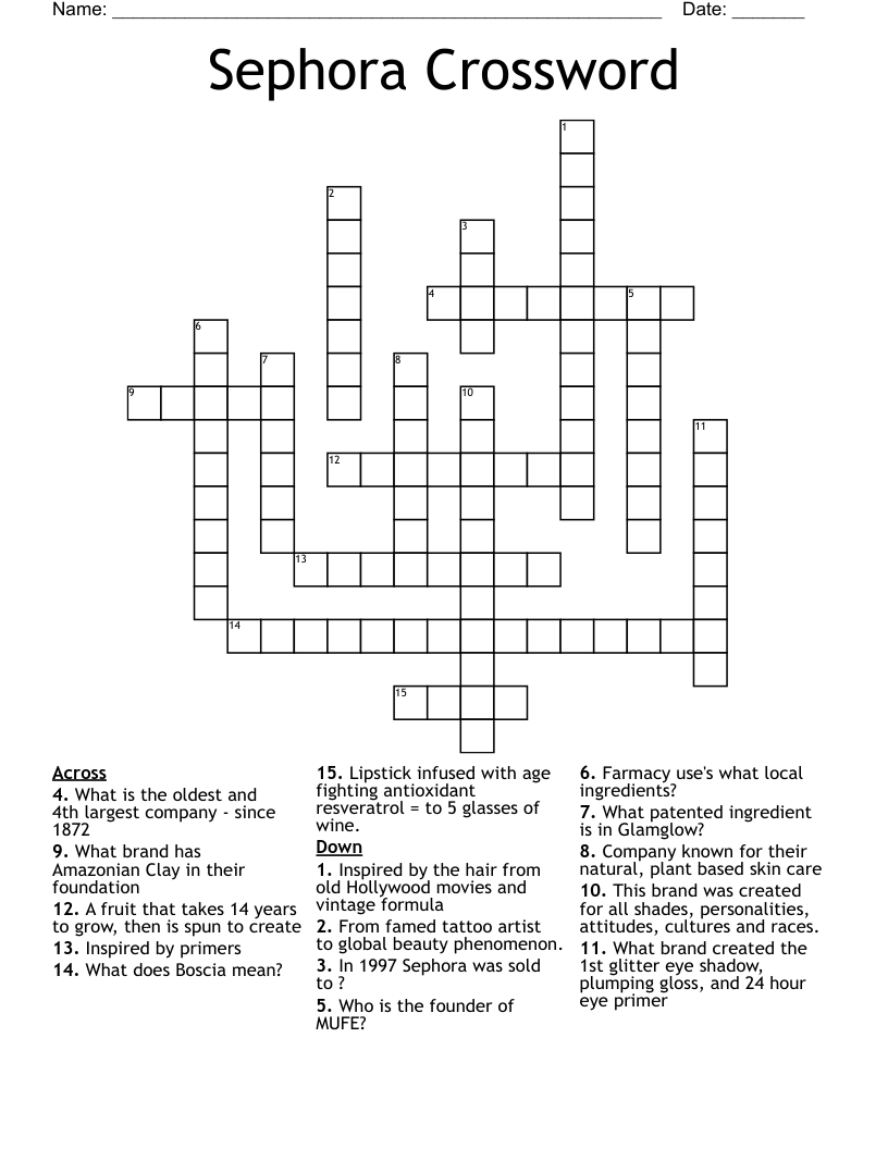 Sephora Crossword WordMint