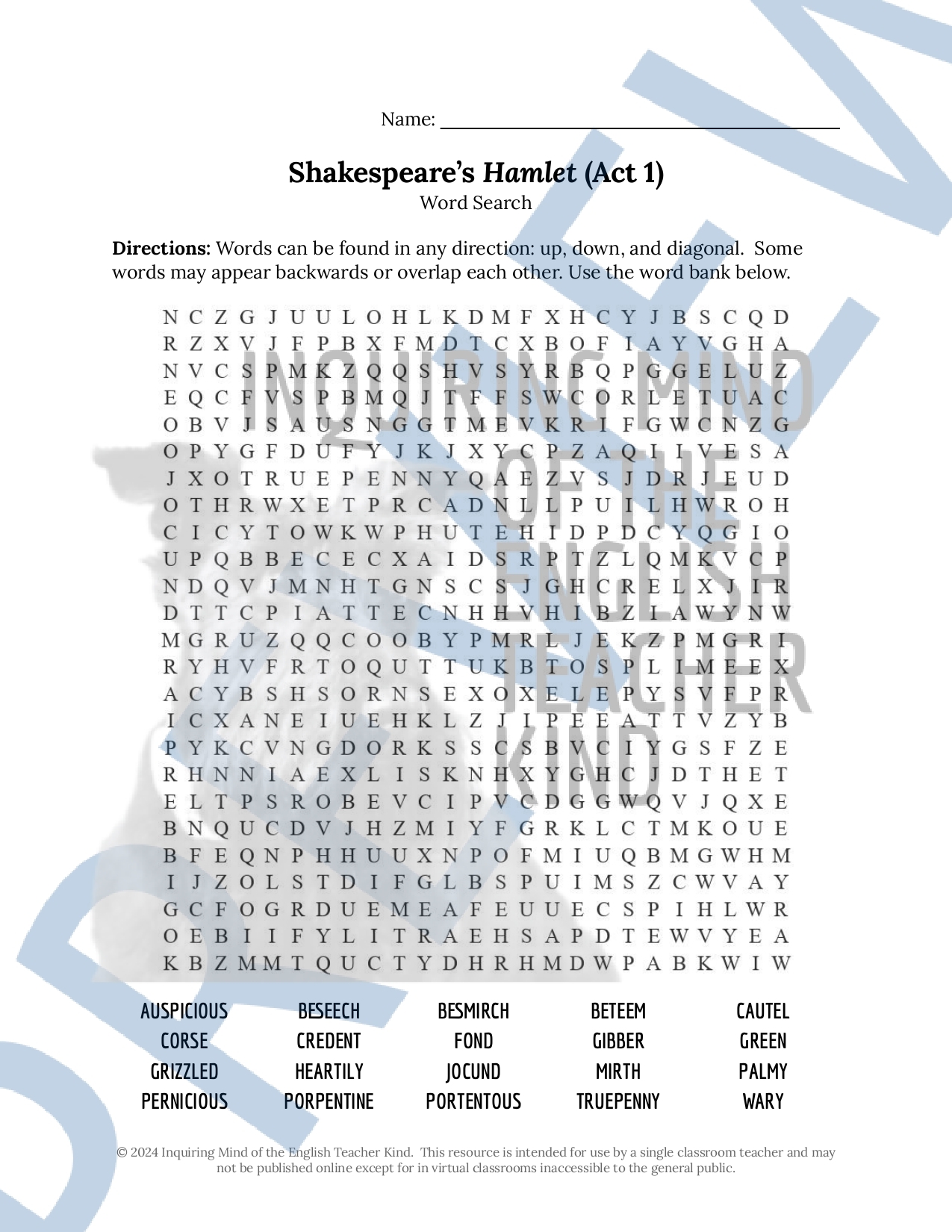Shakespeare s Hamlet Act 1 Vocabulary Games For High School Classful Shakespeare s Hamlet Act 1 Vocabulary Games For High School Classful