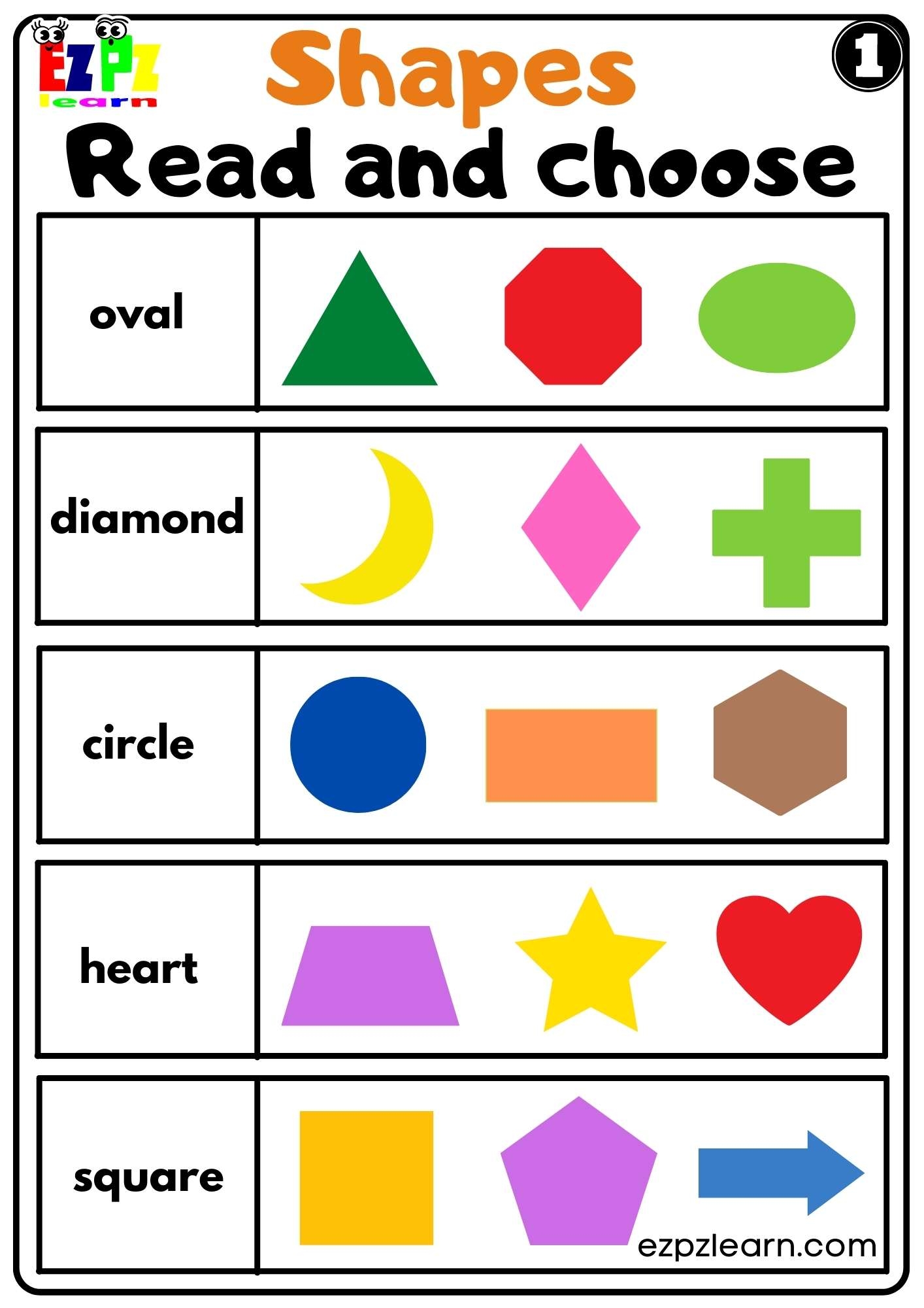 shapes worksheet for kg