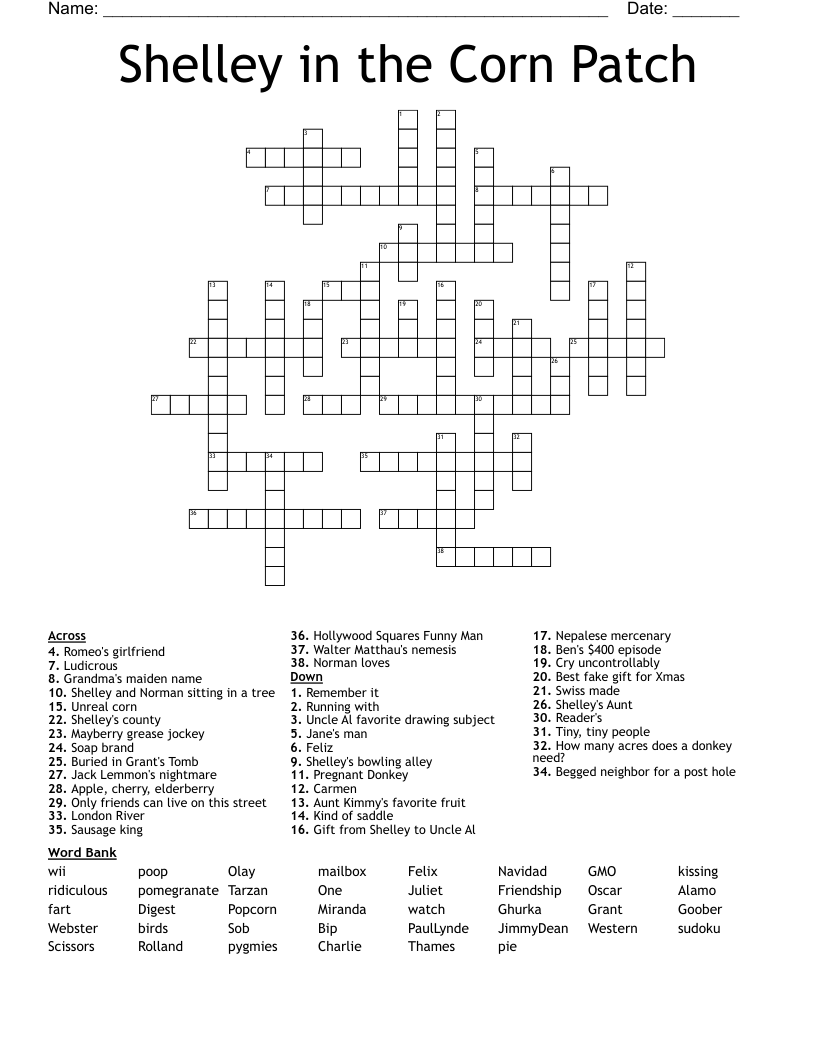 Shelley In The Corn Patch Crossword WordMint