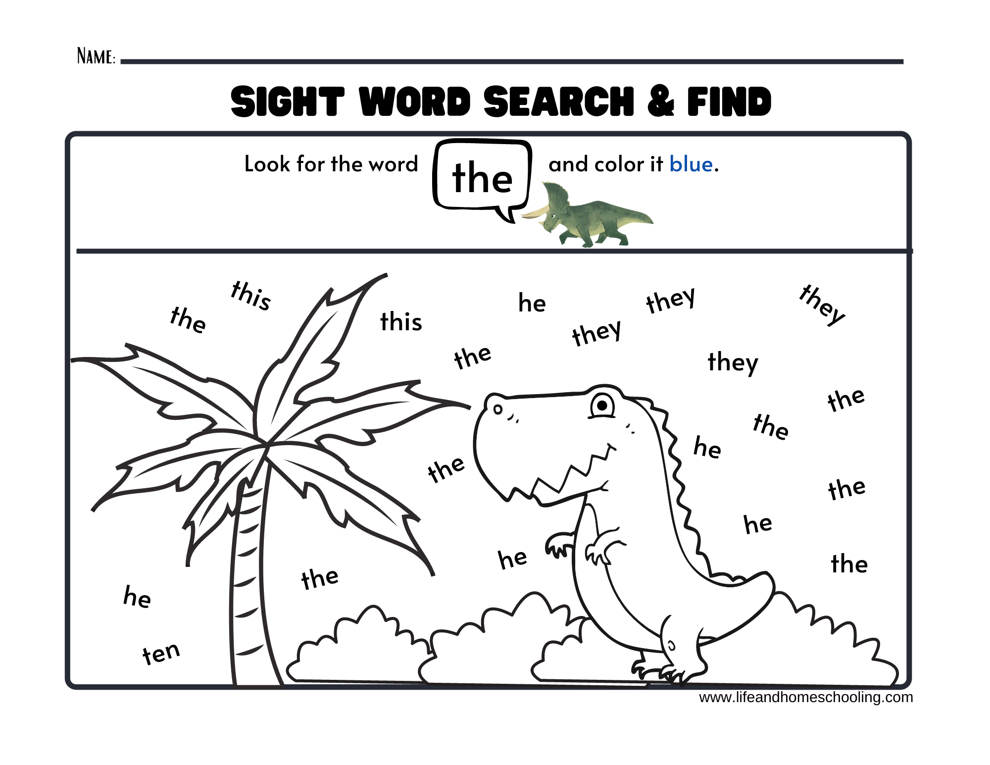 Sight Words Printable Worksheets Dinosaur Made By Teachers Sight Words Printable Worksheets Dinosaur Made By Teachers