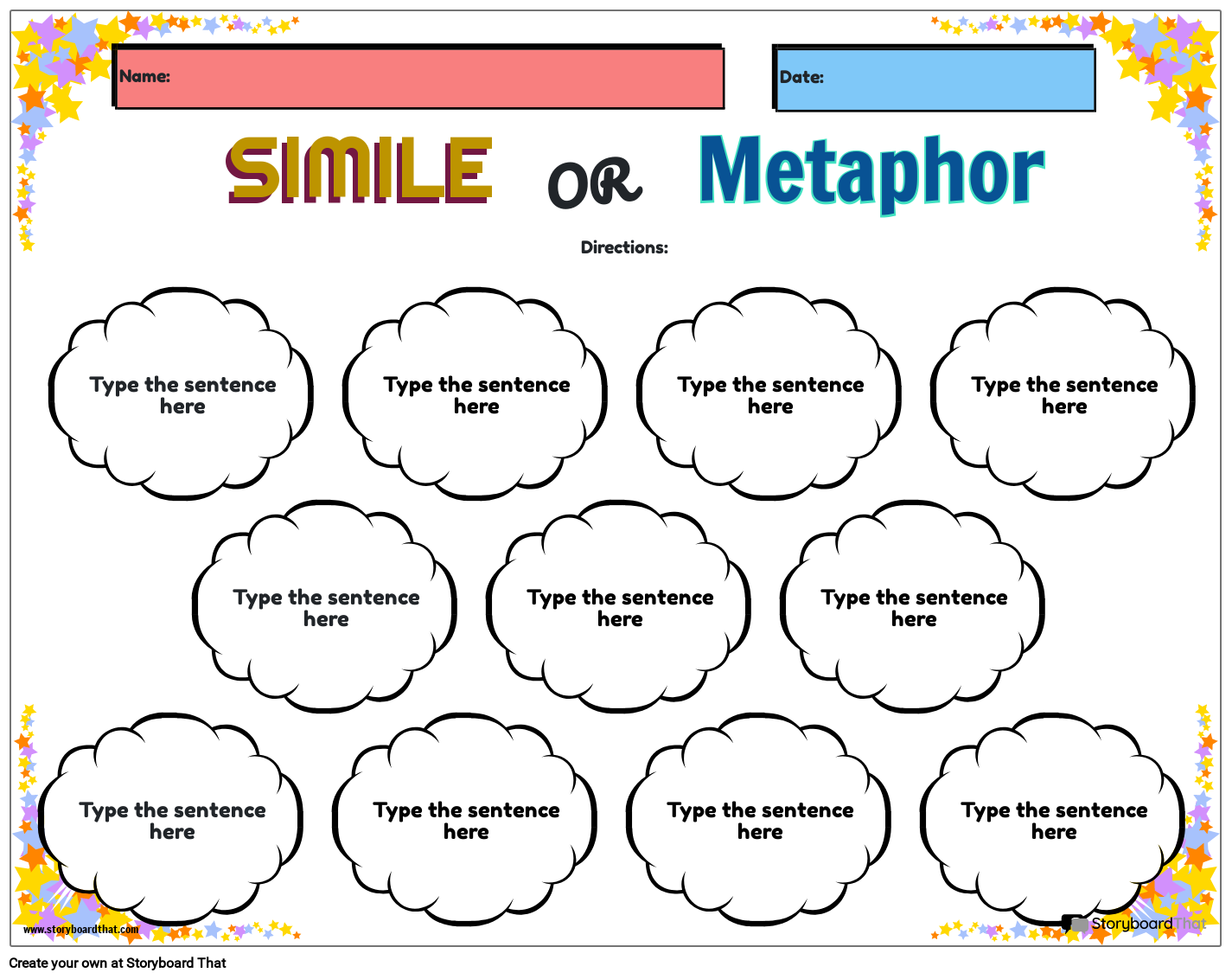 Simile And Metaphor Worksheets Create With Storyboard That