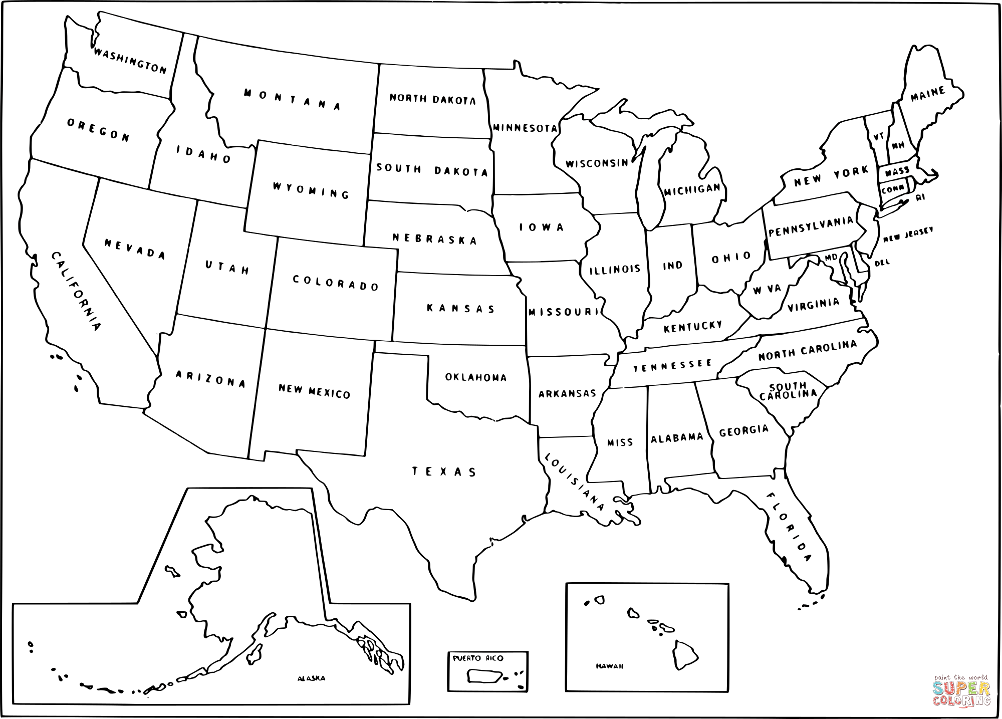 Simple USA Map Coloring Page Free Printable Simple USA Map Coloring Page Free Printable