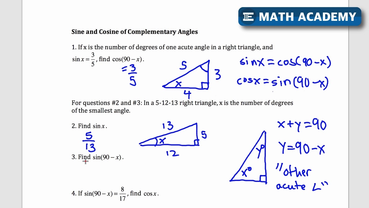 Sine And Cosine Of Complementary Angles For The SAT What You Need To Know YouTube Sine And Cosine Of Complementary Angles For The SAT What You Need To Know YouTube