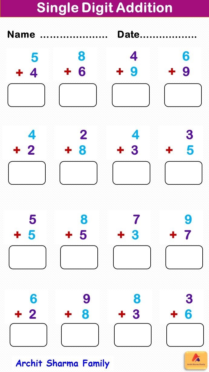 one digit addition worksheets one digit addition worksheets