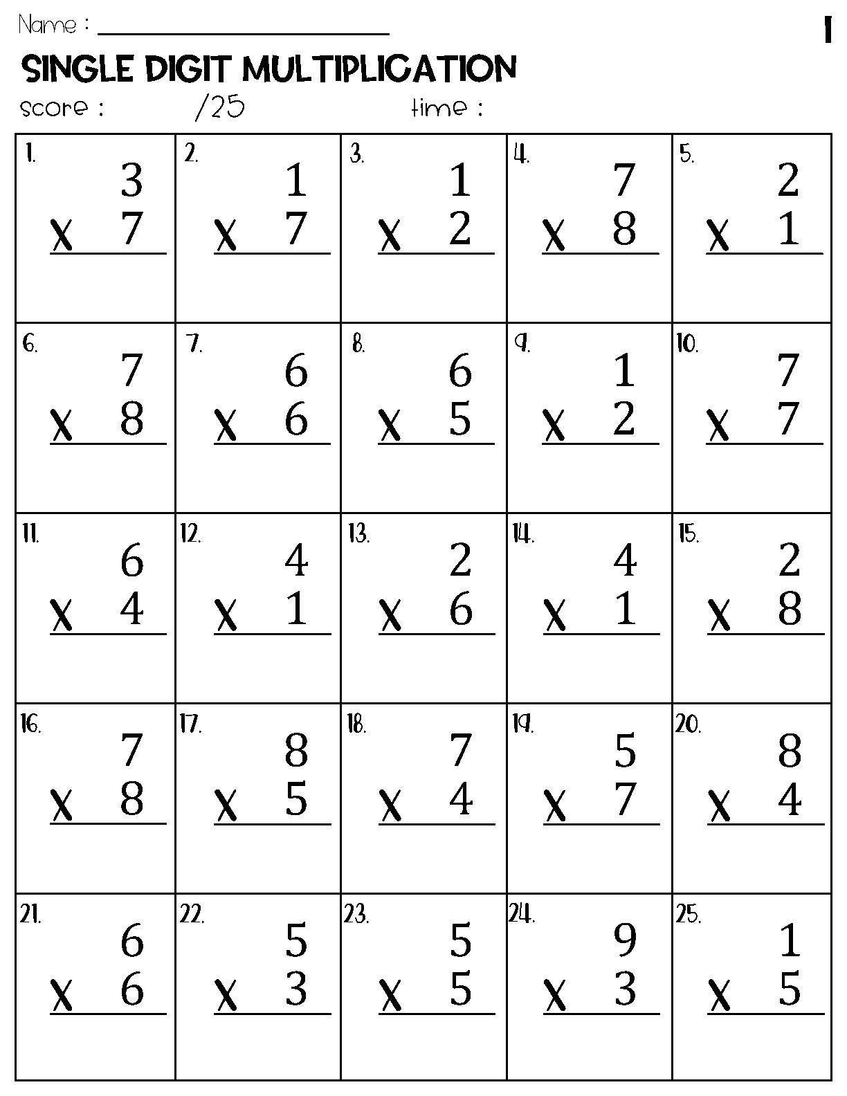 Single Digit Multiplication Worksheets Etsy Single Digit Multiplication Worksheets Etsy