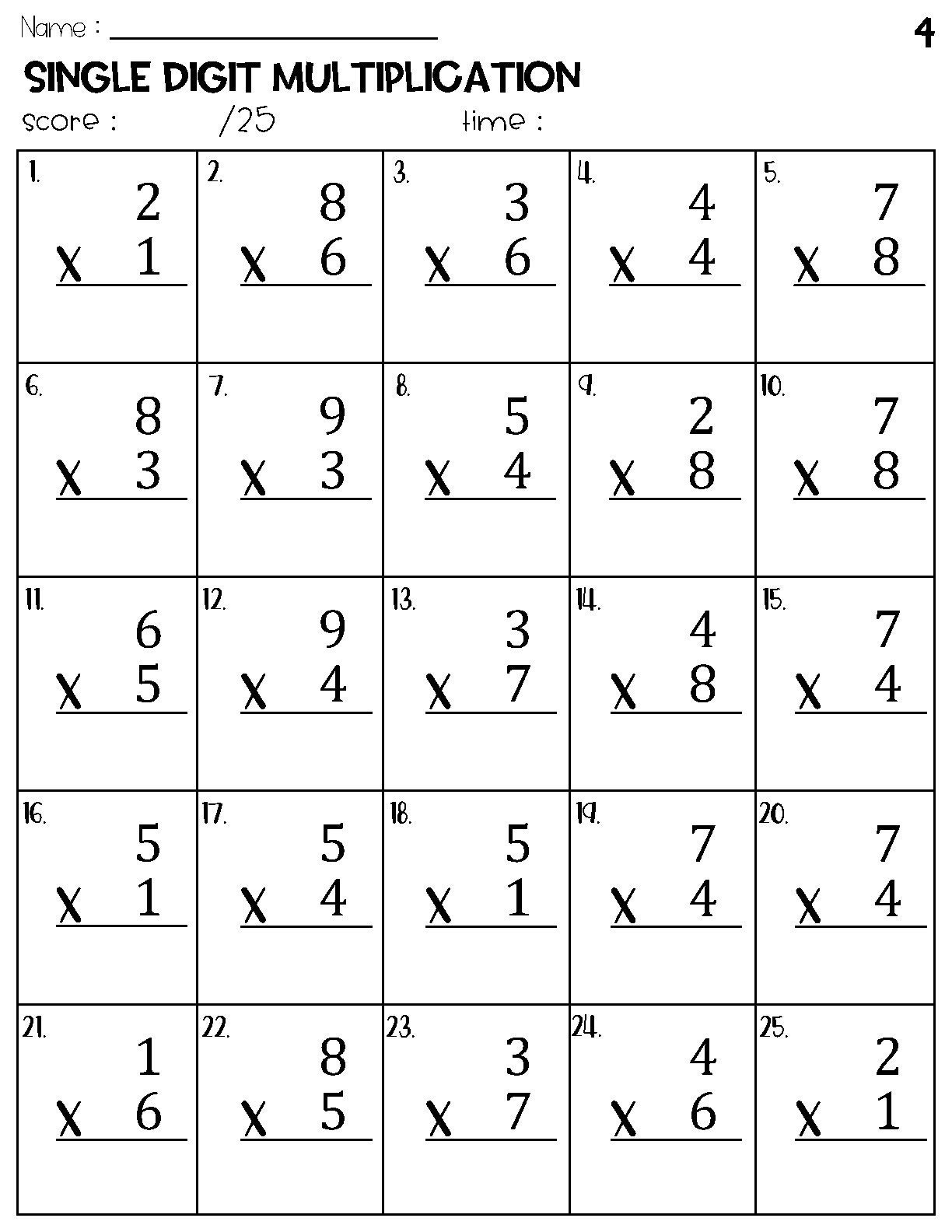 Single Digit Multiplication Worksheets Etsy Single Digit Multiplication Worksheets Etsy