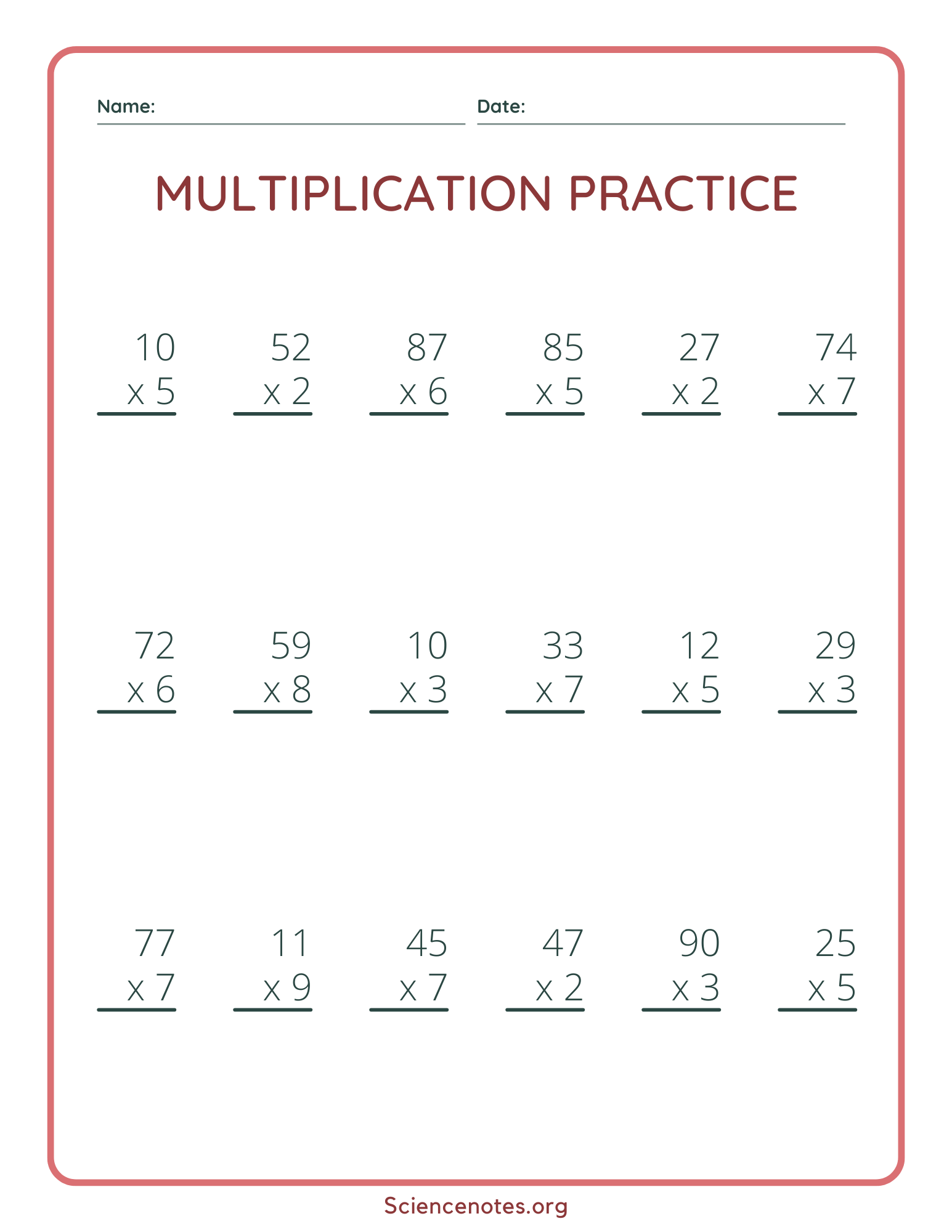 Single Digit Multiplication Worksheets Single Digit Multiplication Worksheets