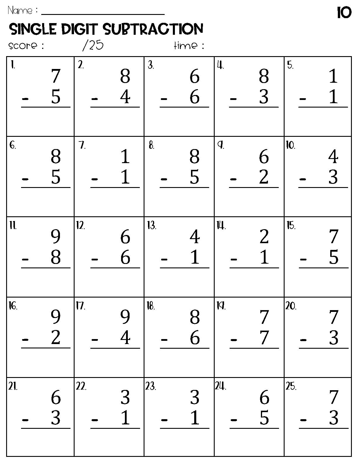 Single Digit Subtraction Worksheets Etsy Single Digit Subtraction Worksheets Etsy