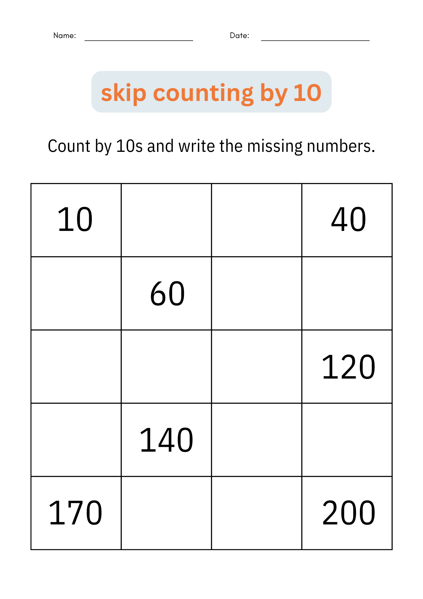 Skip Counting By 10 Numbers Math Practice Worksheets For 1st 2nd Grade Made By Teachers Skip Counting By 10 Numbers Math Practice Worksheets For 1st 2nd Grade Made By Teachers