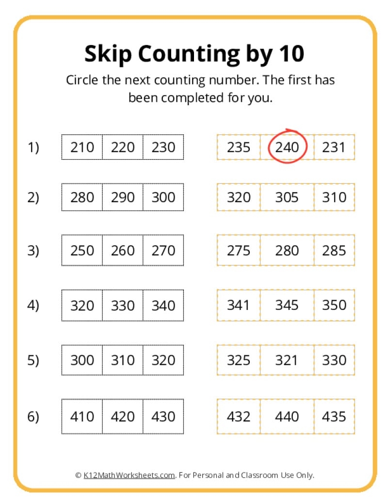 SKip Counting By 10 Worksheets