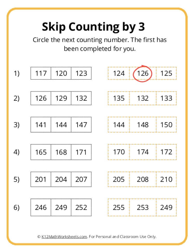 skip counting by 3 worksheet