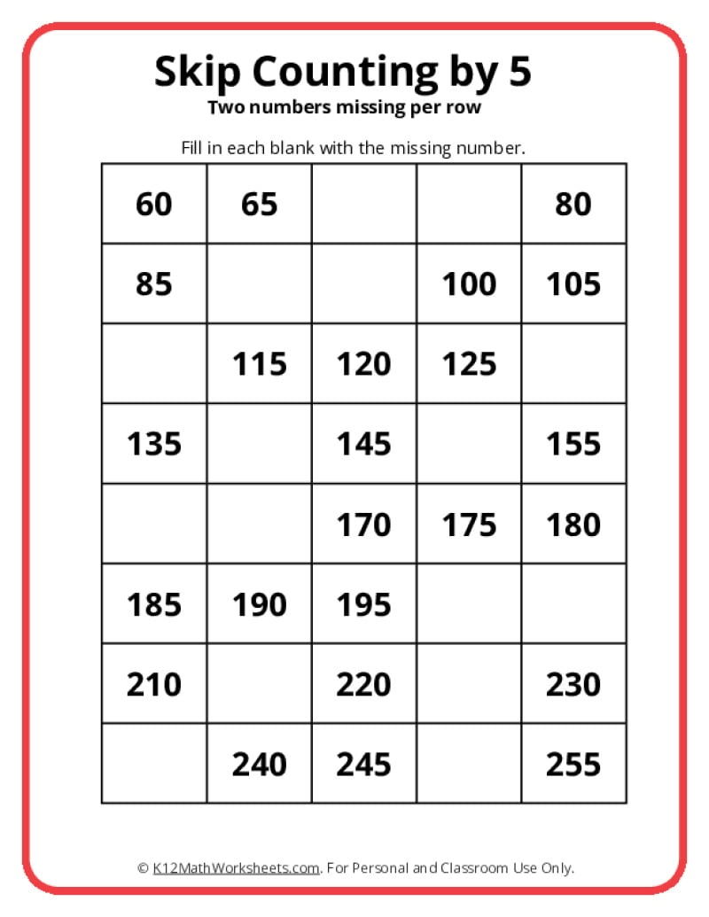 Skip Counting By 5 Worksheets Skip Counting By 5 Worksheets