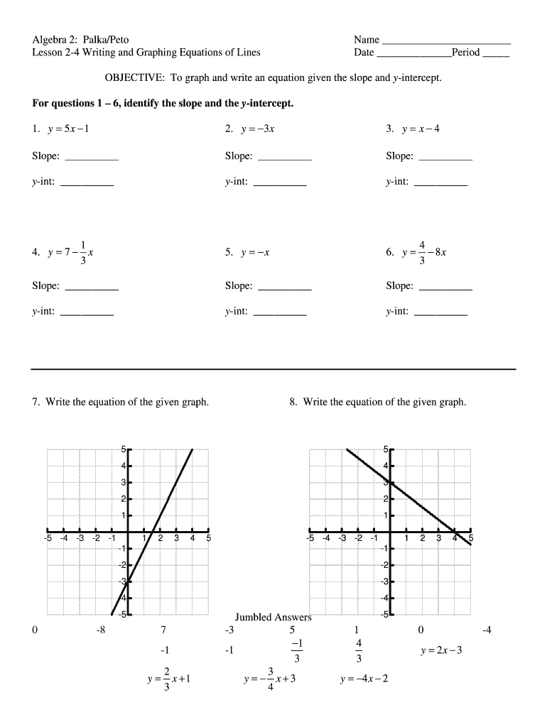 slope intercept form worksheet slope intercept form worksheet
