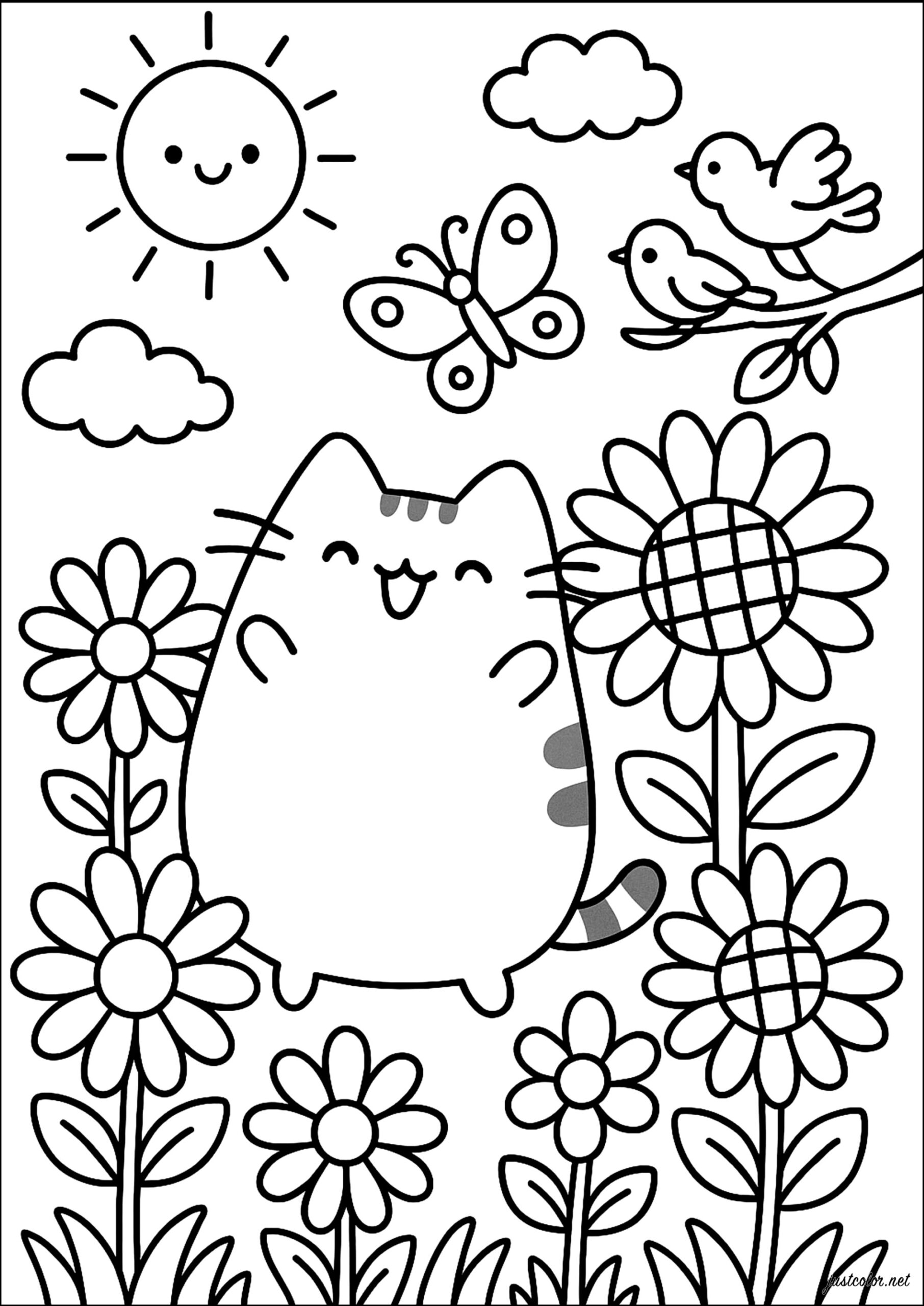 Smiling Cat In The Sunny Garden Pusheen Coloring Pages Smiling Cat In The Sunny Garden Pusheen Coloring Pages
