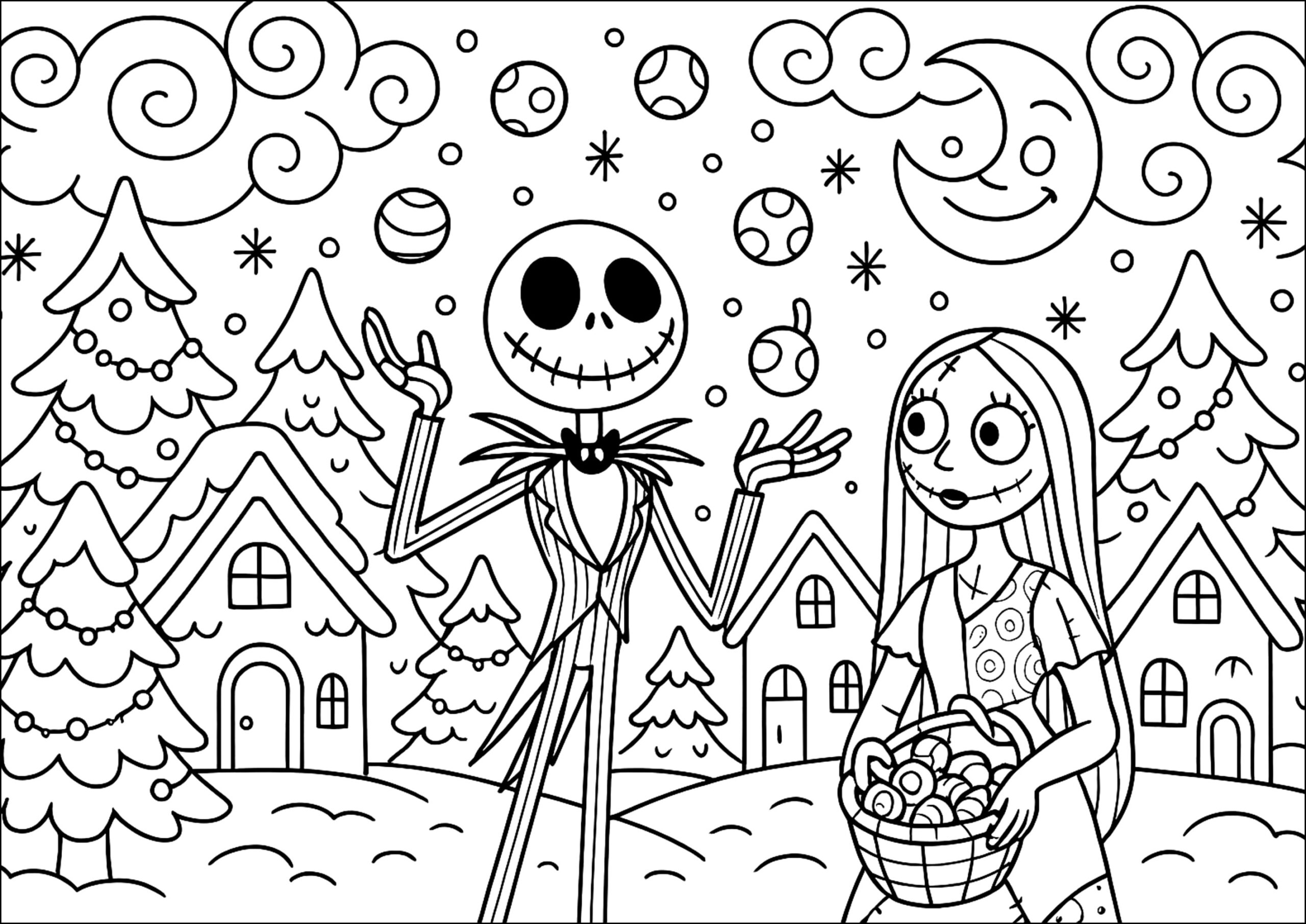 Snowy Village The Nightmare Before Christmas Coloring Pages