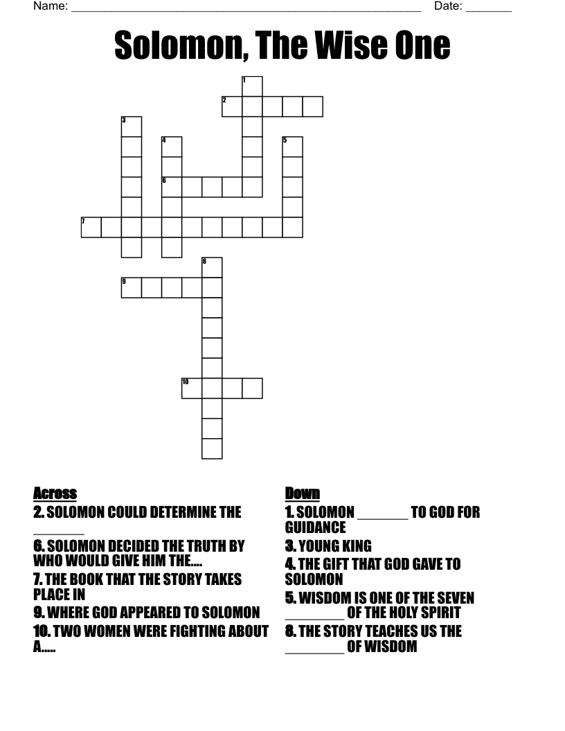 Solomon The Wise One Crossword WordMint Solomon The Wise One Crossword WordMint