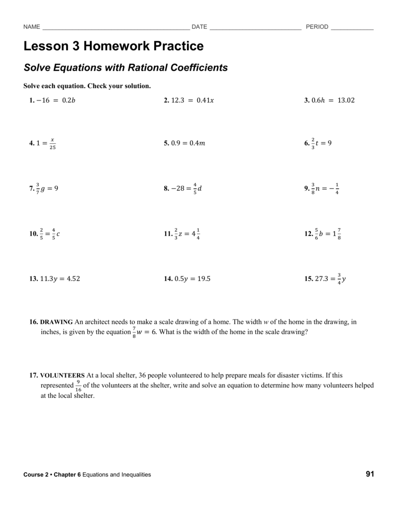 Solve Equations With Rational Coefficients Homework