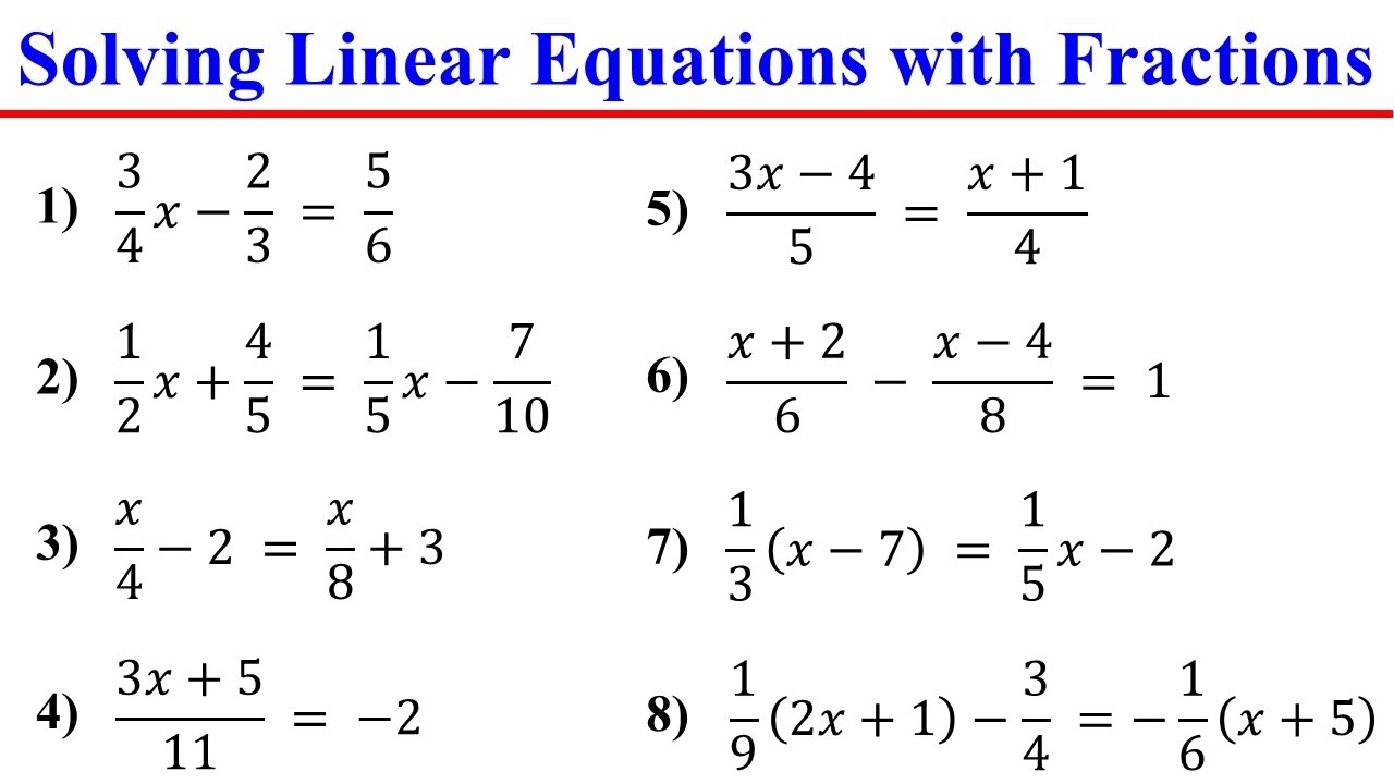 Solving Linear Equations With Fractions In Just Two Steps Algebra YouTube Solving Linear Equations With Fractions In Just Two Steps Algebra YouTube