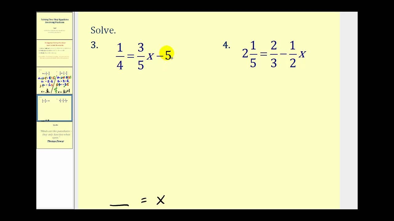 Solving Two Step Equations Involving Fractions YouTube Solving Two Step Equations Involving Fractions YouTube
