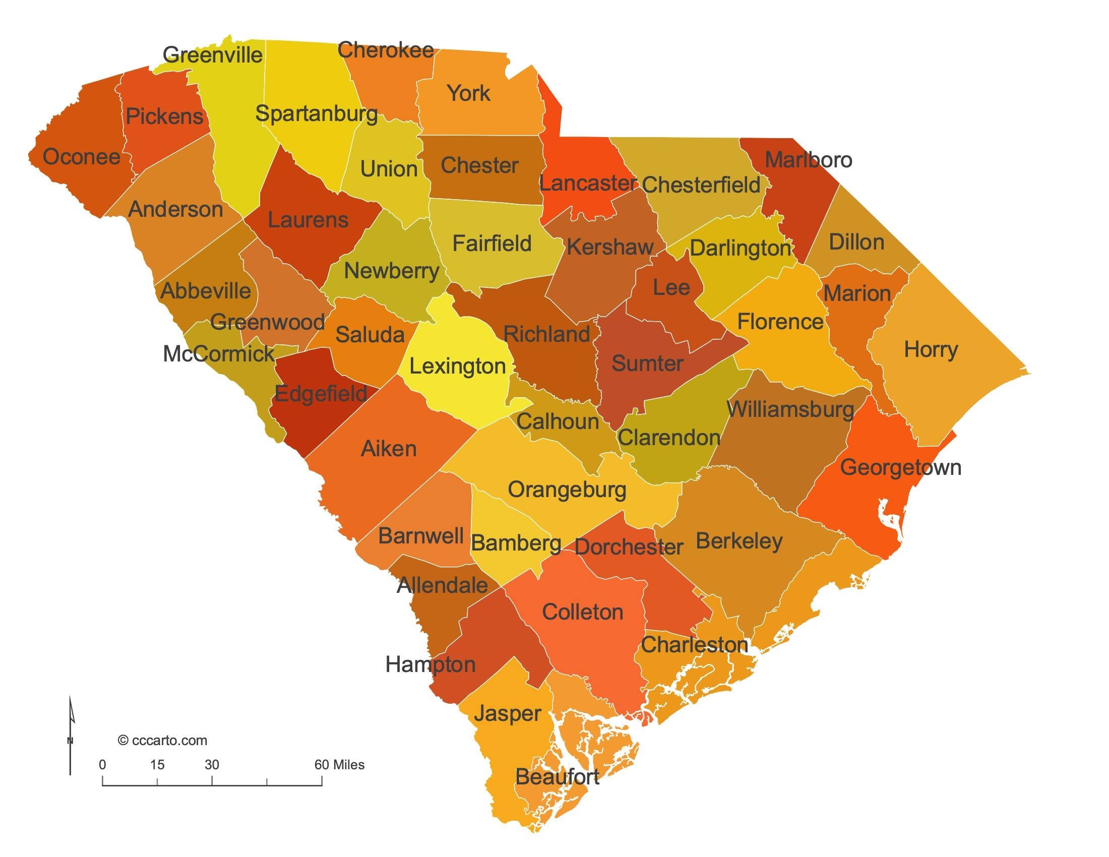 South Carolina State Maps Counties All 46 Counties CCCarto