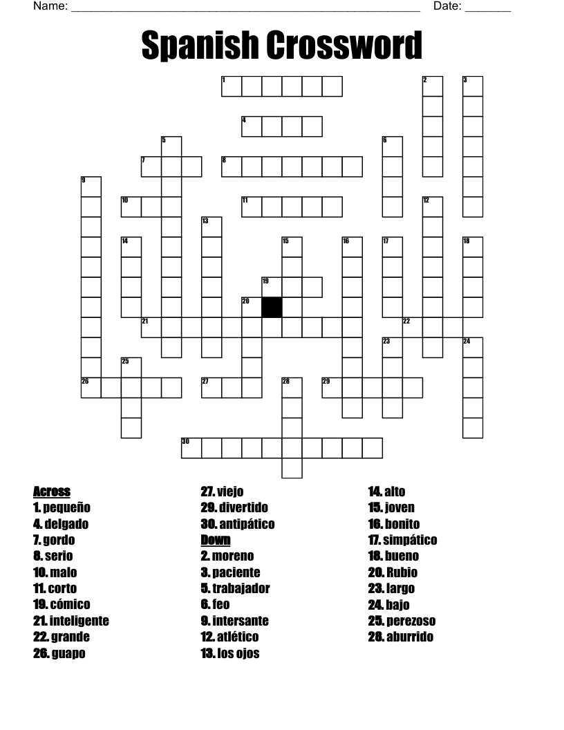 Spanish Crossword Puzzle WordMint