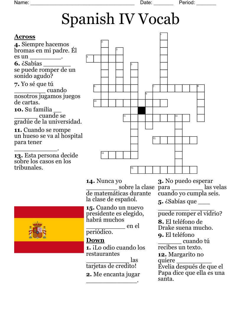 Spanish Crossword Puzzle WordMint