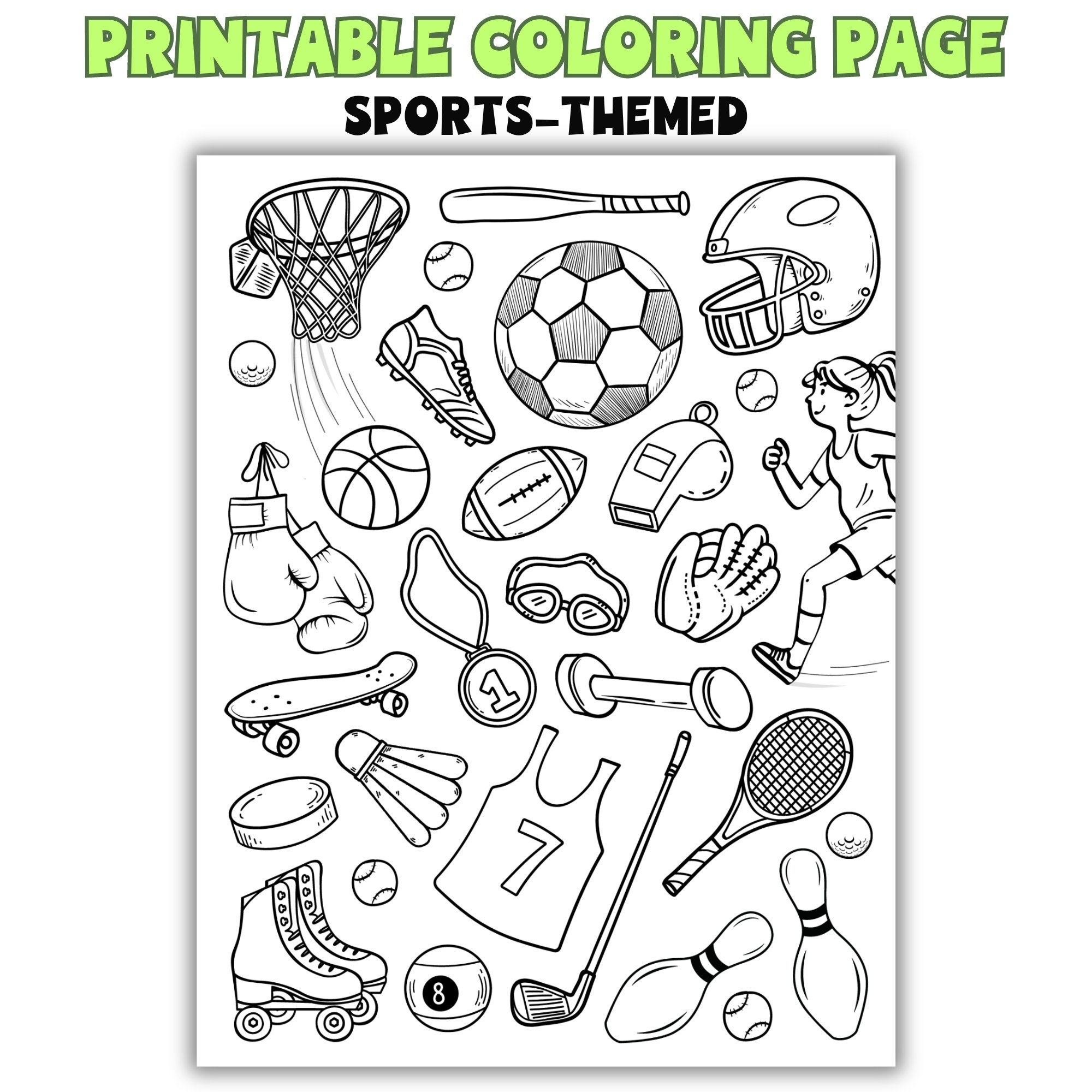 Sports Coloring Page Printable Kids Activities Etsy Sports Coloring Page Printable Kids Activities Etsy