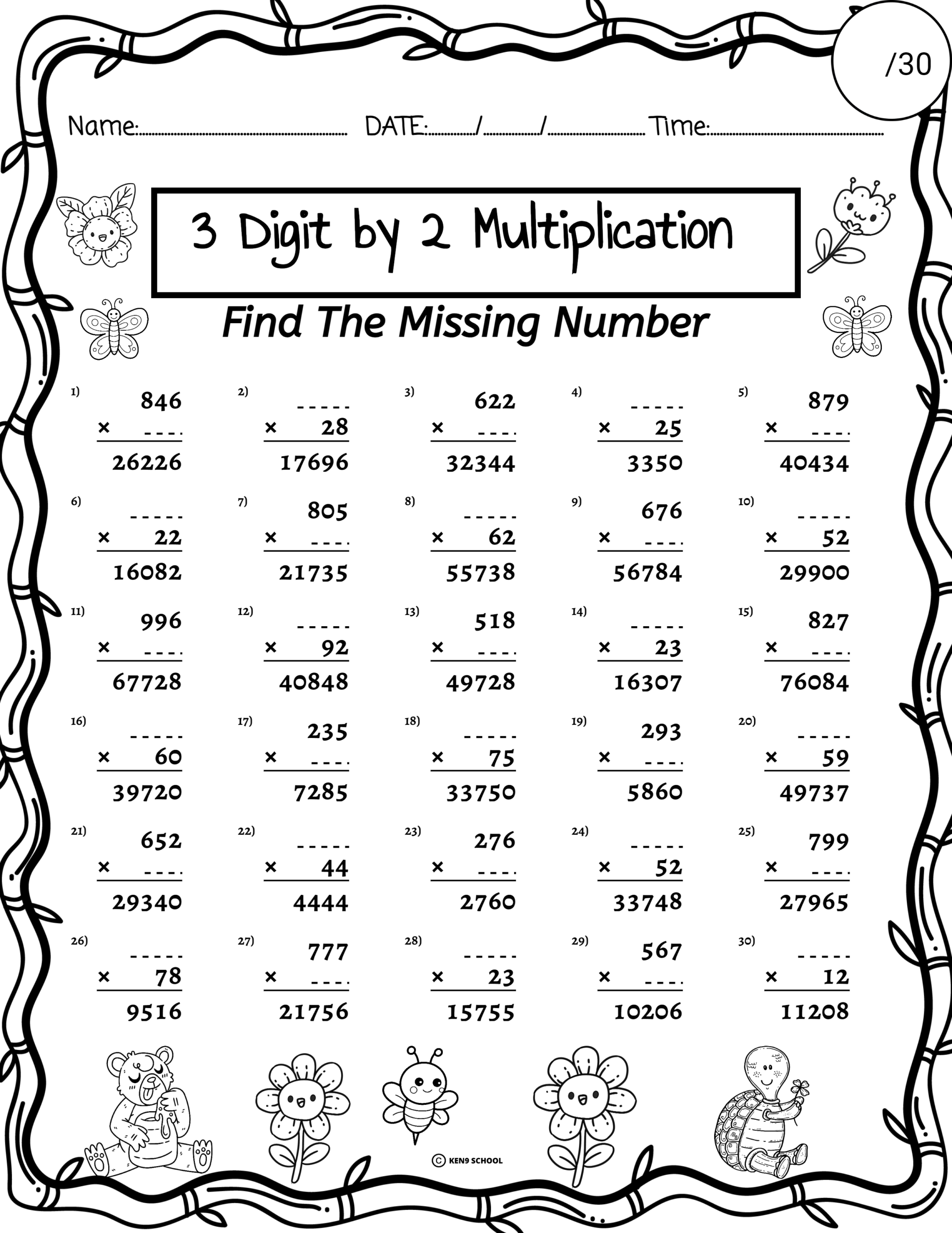 Spring 3 Digit By 2 Digit Multiplication Division Missing Numbers Worksheets Made By Teachers