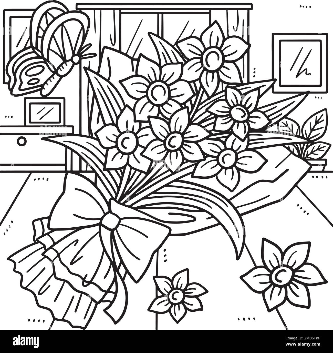 Spring Flower Bouquet Coloring Page For Kids Stock Vector Image Art Alamy Spring Flower Bouquet Coloring Page For Kids Stock Vector Image Art Alamy