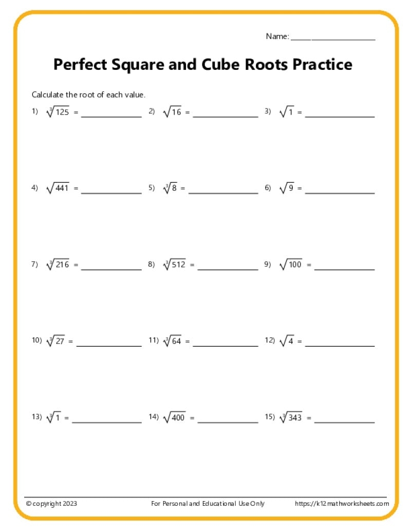 Square Roots Cube 4th 5th 6th Roots K12 Math Worksheets Square Roots Cube 4th 5th 6th Roots K12 Math Worksheets