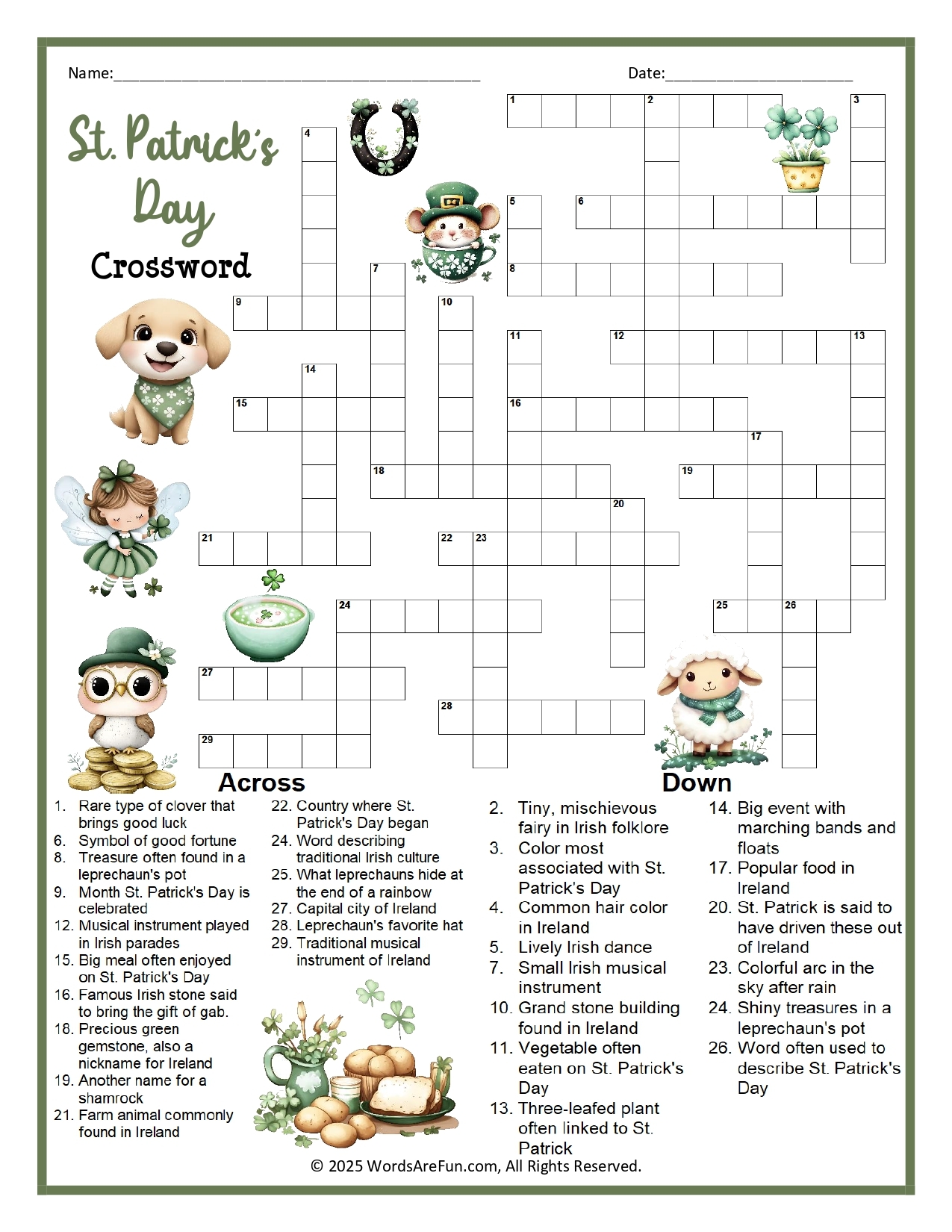 St Patrick Crossword Puzzle