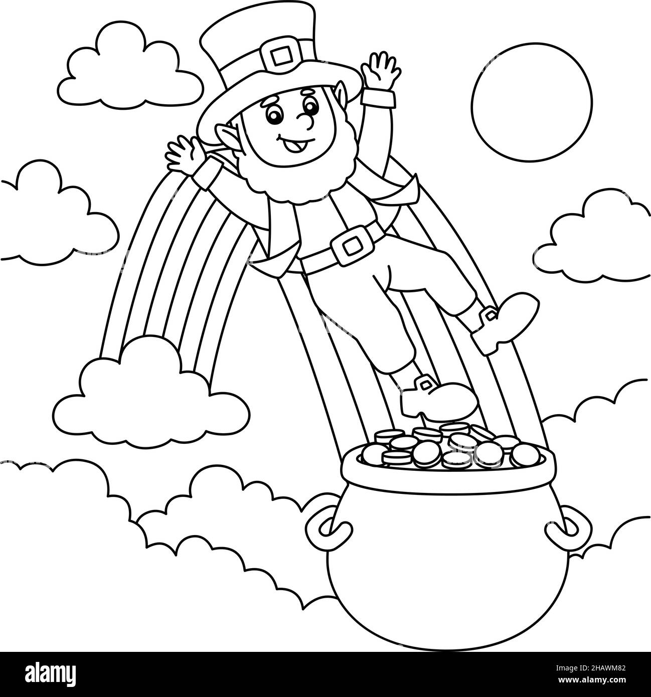 St Patricks Day Leprechaun Coloring Page For Kids Stock Vector Image Art Alamy