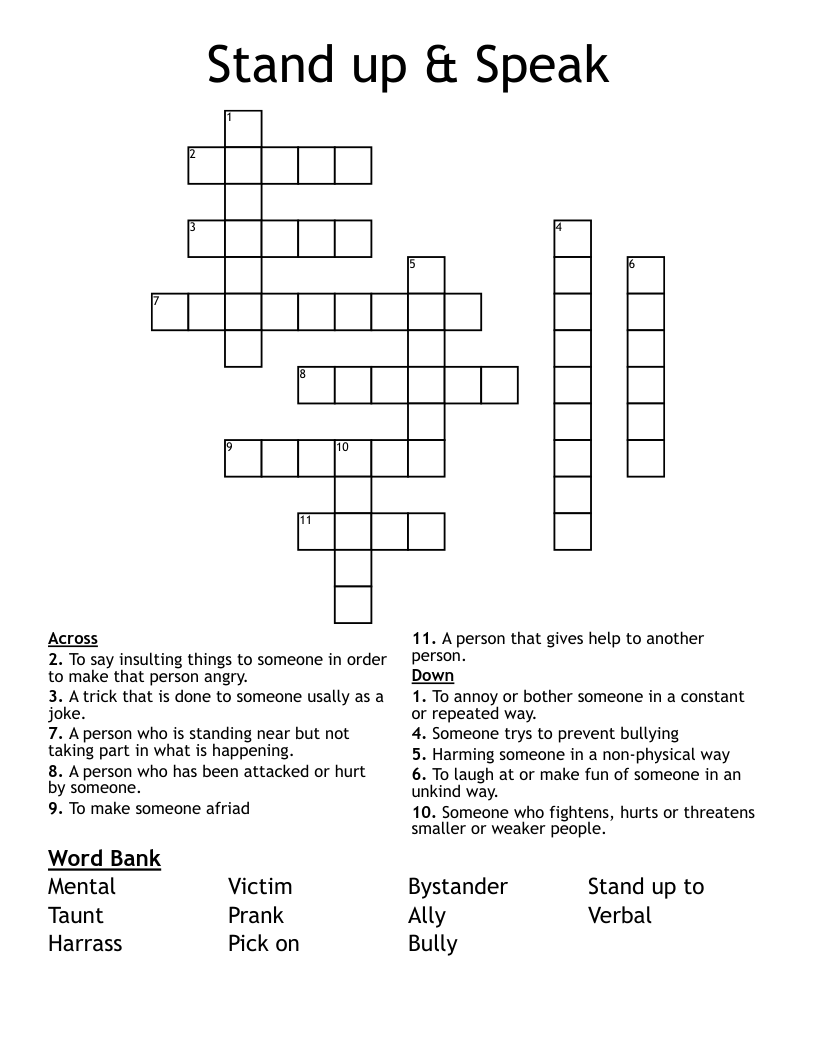 Stand Up Speak Crossword WordMint